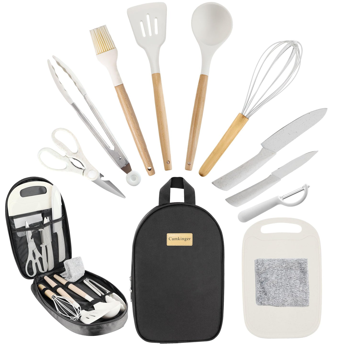 Camping Kitchen Cooking Utensils Set - 12Pcs Portable Outdoor Camp Cookware Set Silicone Camper Essentials Gear Must Have Accessories Supplies for Travel RV BBQ Grill Picnic Hiking by Endo33 Markets