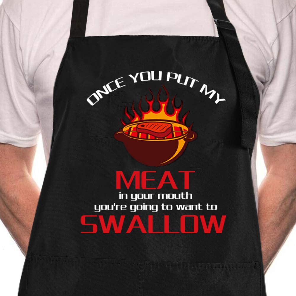 ZOORON Funny Black Chef Aprons for Men Once You Put My Meat in Your Mouth Adjustable BBQ Kitchen Cooking Aprons with Pocket Waterproof Oil Proof Father’s Day/Birthday by Endo33 Markets