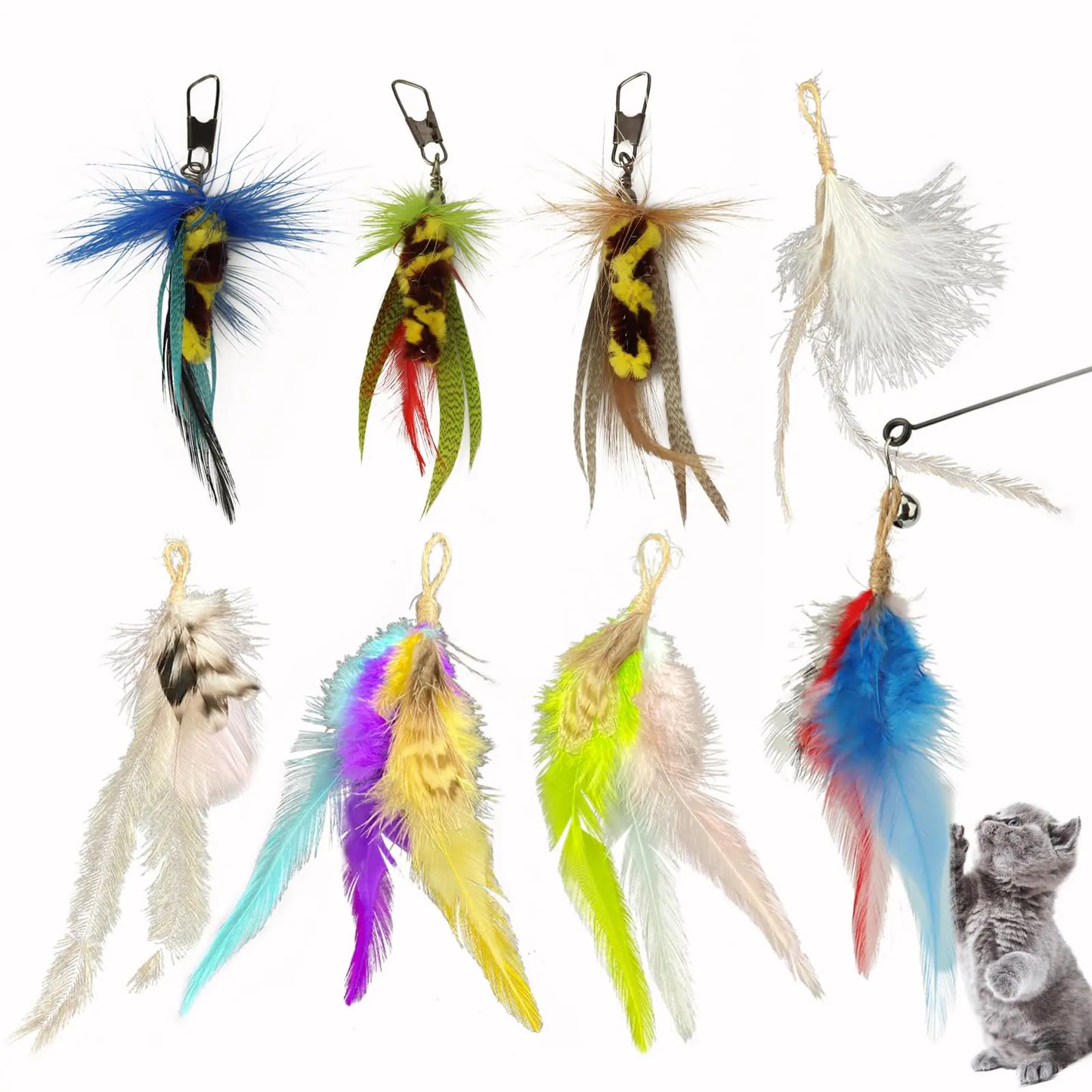Toulideifaria Cat Feather Toys Replacement Cat Wand Toys 8pcs Cat Wand Attachments Interactive Cat Toys for Indoor Cat by Endo33 Markets
