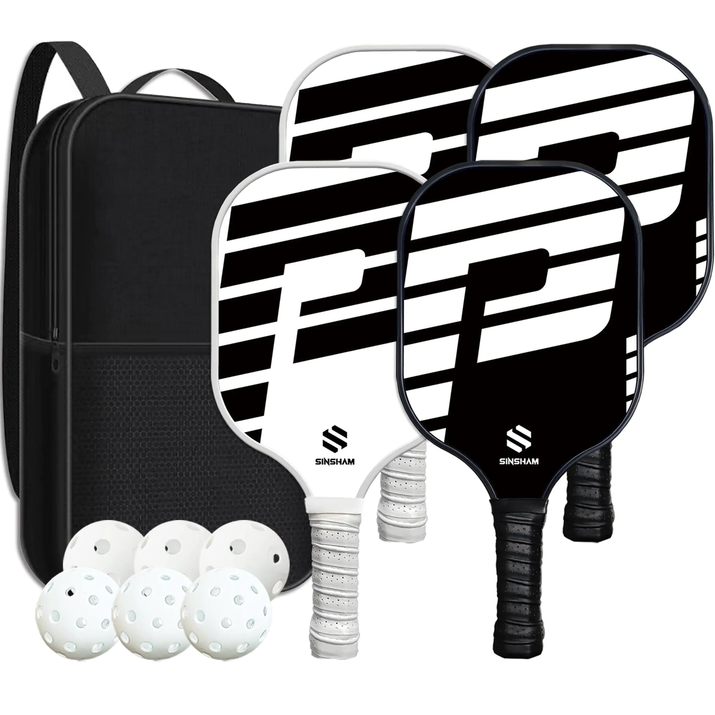 SINSHAM Pickleball Paddles Set of 4 Graphite Pickleball Rackets Honeycomb Core Pickleball Set Includes 4 Pickleball Paddles+6 Pickleball Balls+1 Bag by Endo33 Markets