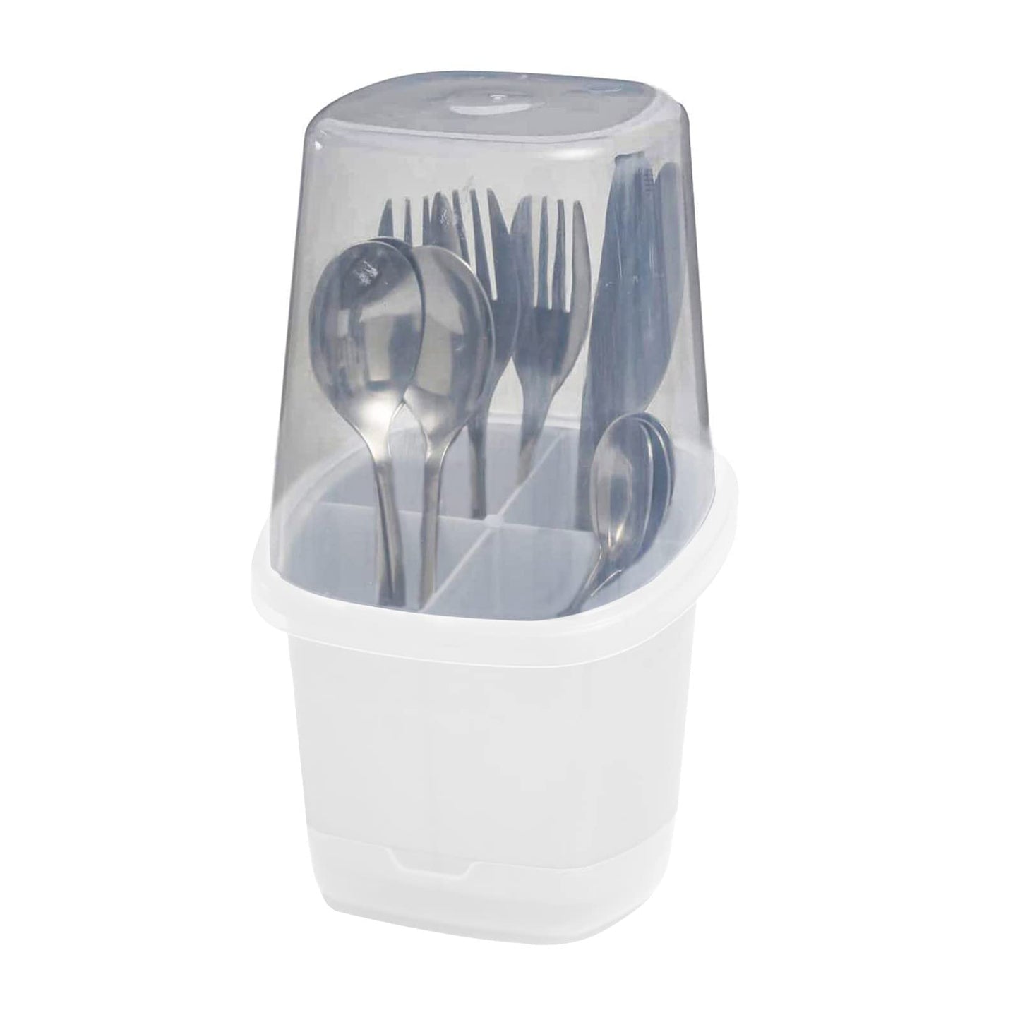 Toledo Covered Cutlery and Utensil holder Flatware Plastic Caddy Organizer for Silverware with Cover top Perfect for Kitchen picnic home BBQ Party Camping Outdoor and Restaurant (White) by Endo33 Markets
