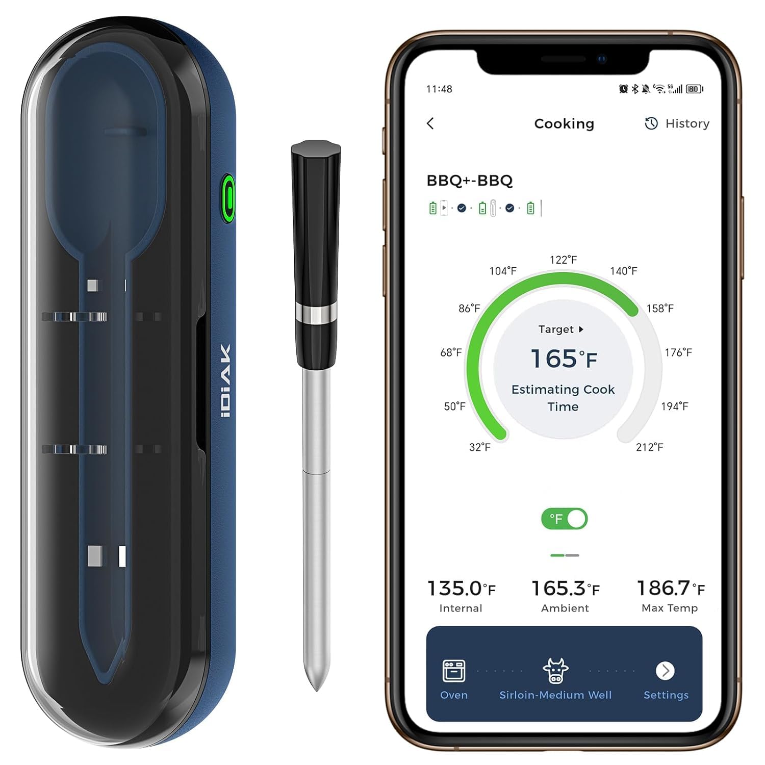 iDiAK Wireless Meat Thermometer for Grilling and Smoking CP10 New Gen 500FT Meater Probe Thermometers Dual Sensor Dual Alarm Smart Food Thermometer Probe for BBQ Oven Grill Smoker Sous Vide by Endo33 Markets
