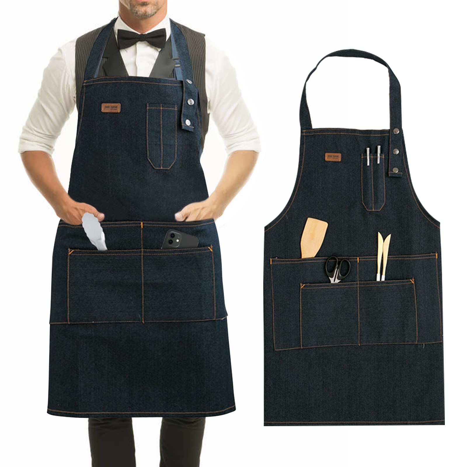 BICHIKEY Kitchen Cooking Apron for Women Men with Large Pockets Adjustable Neck Strap Chef Apron Perfect for Barber BBQ Waitress Workshop Gardening by Endo33 Markets