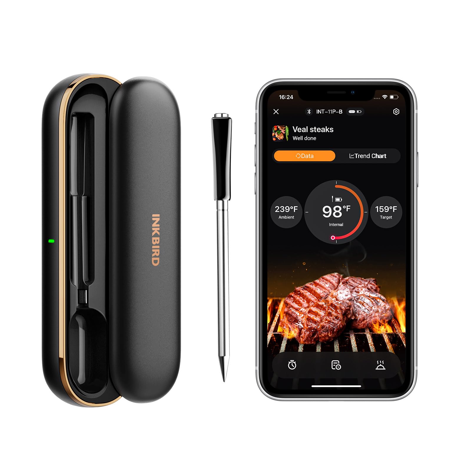 INKBIRD Meat Thermometer Wireless Smart Bluetooth Meat Thermometer IP67 Waterproof Wireless Meat Probe with Rechargeable Box for Outdoor Grill Smoker BBQ Rotisserie iOS & Android App by Endo33 Markets