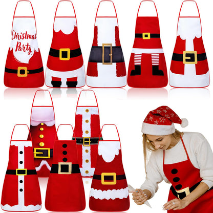 Toulite 10pcs Winter Apron Cute Kitchen Cooking Apron Christmas BBQ Bib Funny Chef Apron with Adjustable Neck Strap for Women(Red and WhiteSanta Claus) by Endo33 Markets