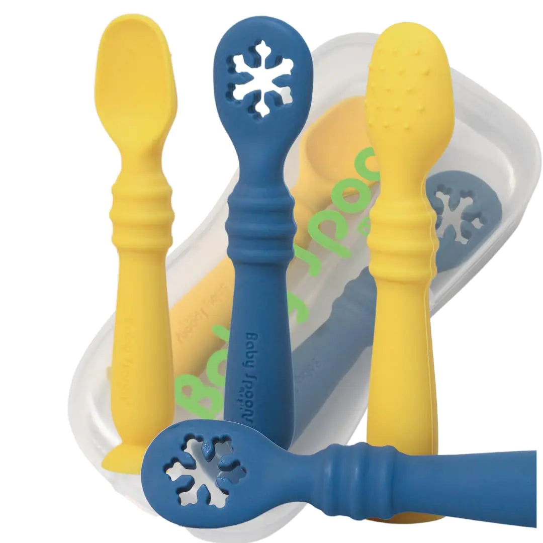BABY SPOONS MAGIC - Silicone Baby Feeding set spoons of 2 and case Baby Utensils for Ages 4 Months + baby essentials for First Stage Perfect All Types of Food Baby Weaning Spoon baby essentials.