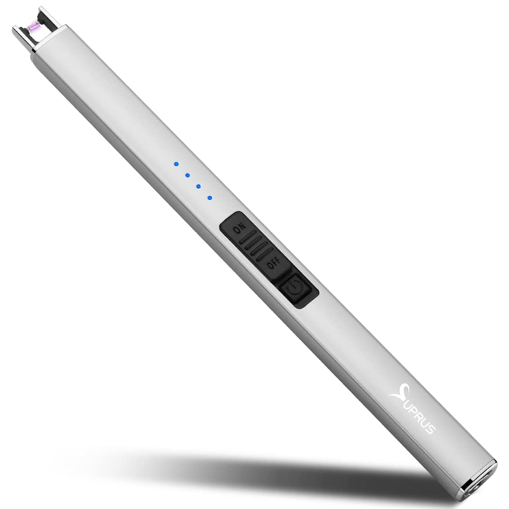 SUPRUS Electric Lighter Arc Windproof Flameless USB Lighter Rechargeable Lighter with Safety Lock for Candle BBQ Camping (Silver) by Endo33 Markets
