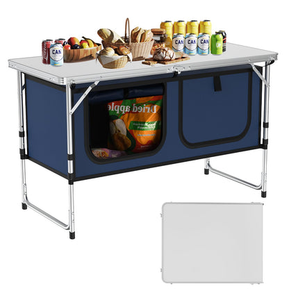 WildFinder Camping Table Folding Camping Table with Storage Lightweight & Portable 3 Heights Adjustable Folding Table for BBQ Camping Picnic and Indoor Use Dark Blue by Endo33 Markets