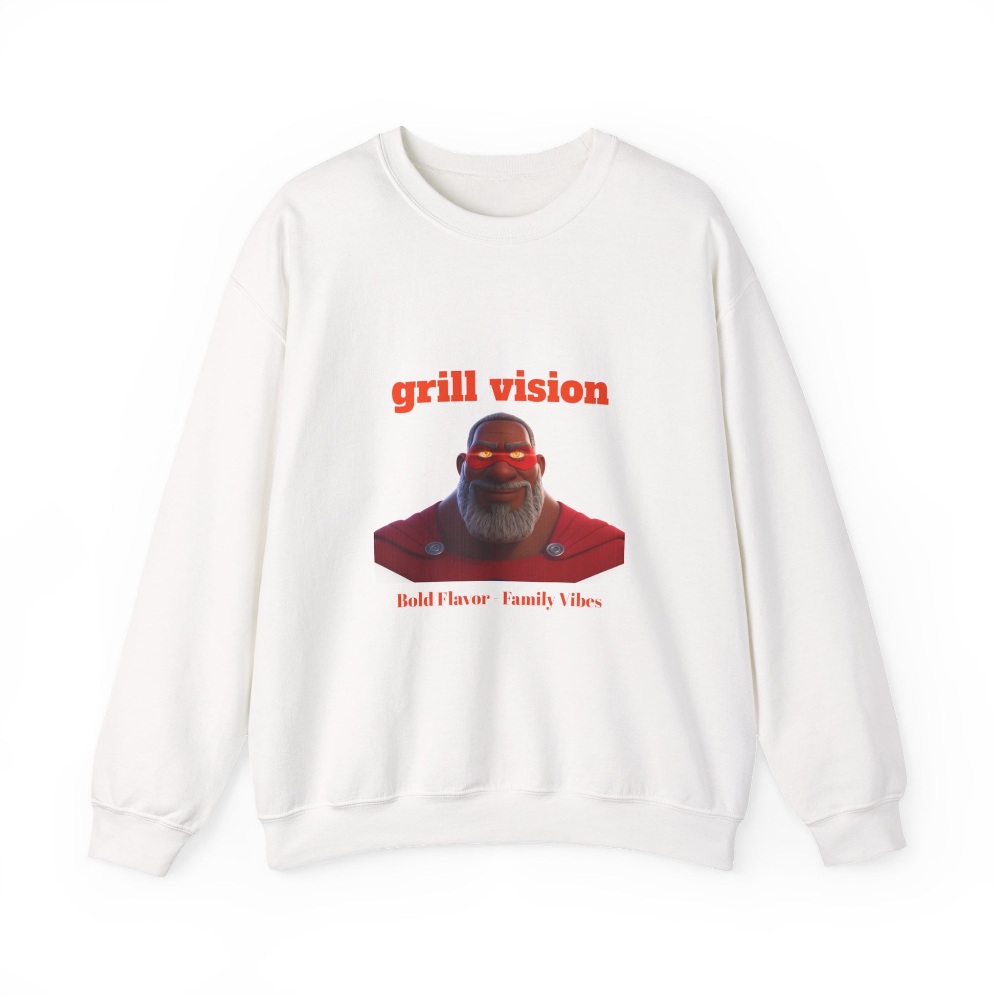 Grill Vision Crewneck Sweatshirt — Bold Flavor Family Vibes BBQ Graphic by Printify