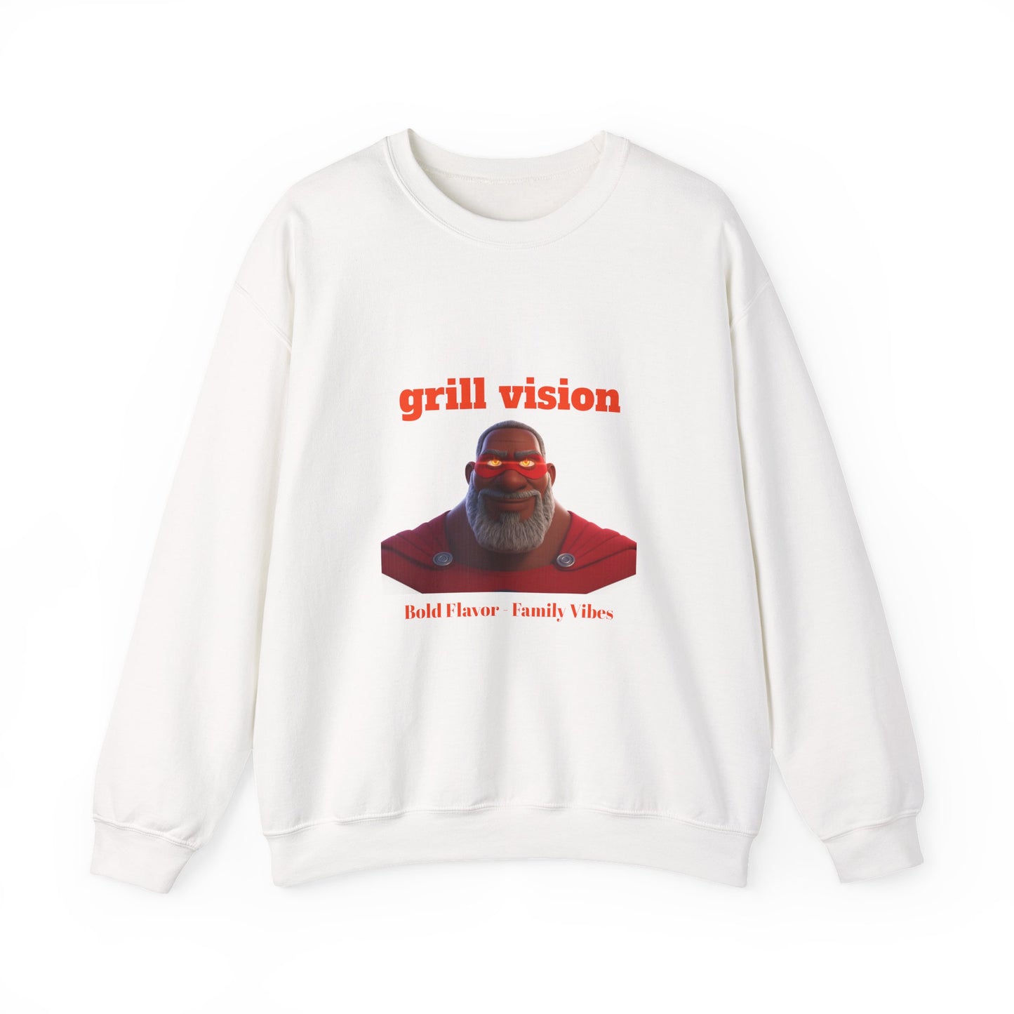 Grill Vision Crewneck Sweatshirt — Bold Flavor Family Vibes BBQ Graphic by Printify