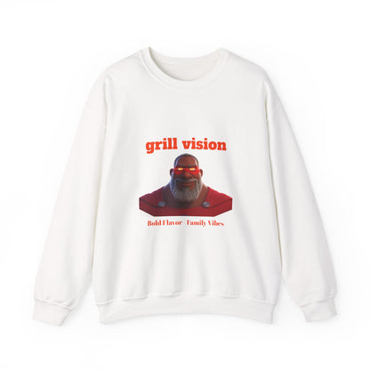 Grill Vision Crewneck Sweatshirt — Bold Flavor Family Vibes BBQ Graphic by Printify