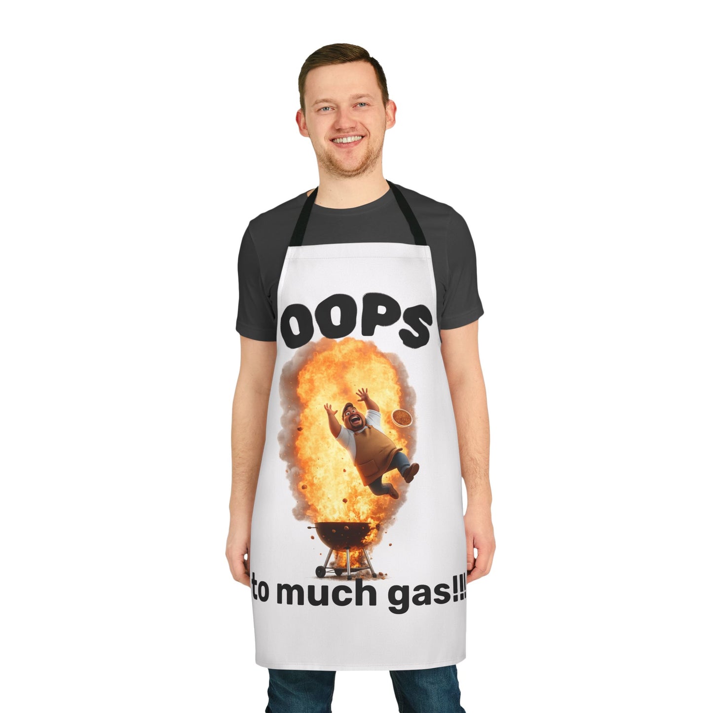 Funny BBQ Apron — "OOPS to much gas!!!" Grilling Gift by Printify
