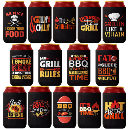 BBQ Party Decorations Can Coolers - Pop Nordic 14 Pack Funny Beer Can Sleeves Bulk Reusable Neoprene Beer Cozy for BBQ Party Favor Supplies by Endo33 Markets