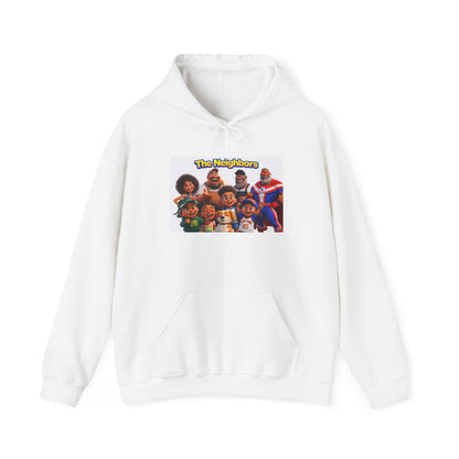 Hoodie — 'The Neighbors' Cartoon Family Graphic Hoodie by Printify