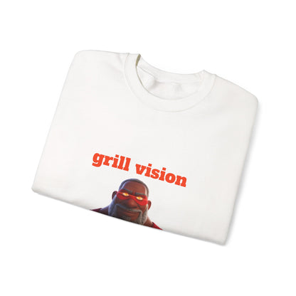 Grill Vision Crewneck Sweatshirt — Bold Flavor Family Vibes BBQ Graphic by Printify