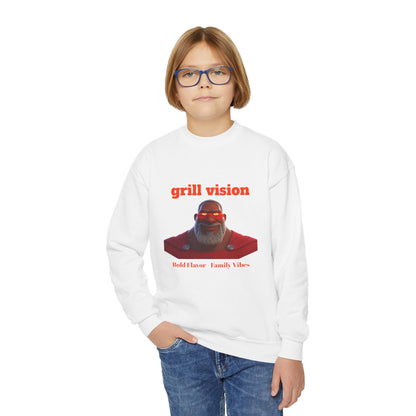Grill Vision Crewneck Sweatshirt — Retro BBQ Santa Graphic by Printify