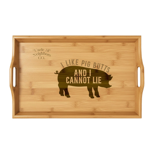 Engraved Bamboo Serving Tray - "I Like Pig Butts and I Cannot Lie" BBQ Server by Printify