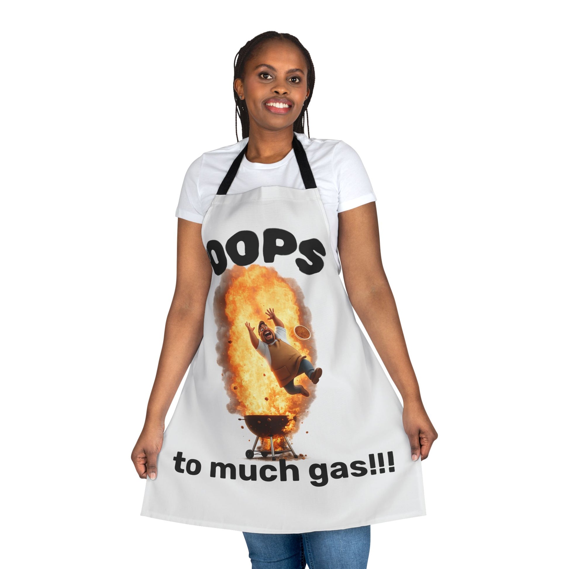 Funny BBQ Apron — "OOPS to much gas!!!" Grilling Gift by Printify
