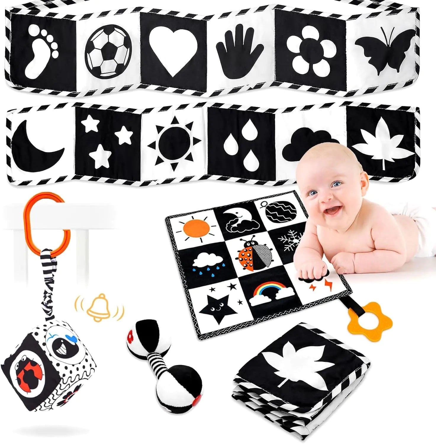 Black and White High Contrast Baby Toys for Newborn Newborn Toys Montessori Toys for Babies 0-6 Months Tummy Time Toys Infant Toys 0-6 Months Sensory Toys Soft Book for 0 3 6 6 9 12 Months Boy Girl