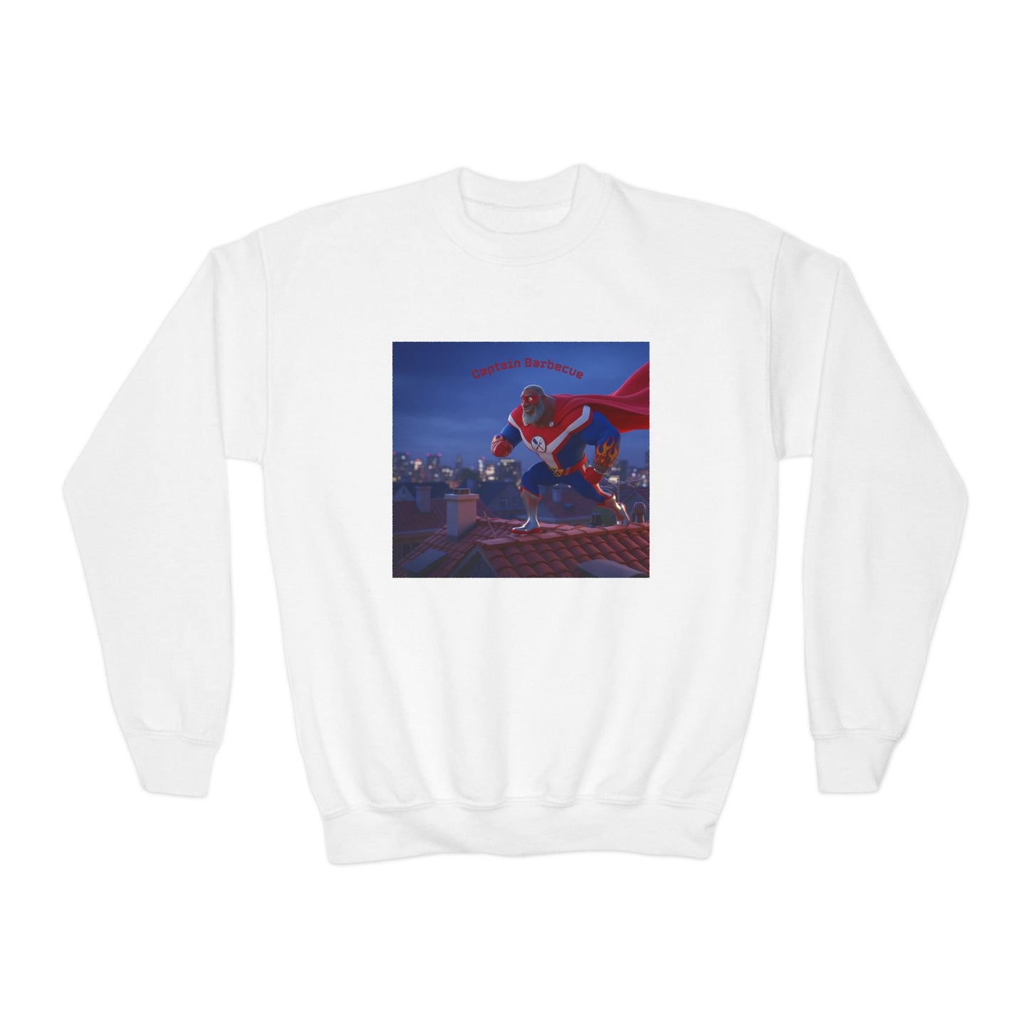 Kids Superhero Crewneck Sweatshirt - 'Super Rescue' Rooftop Design by Printify