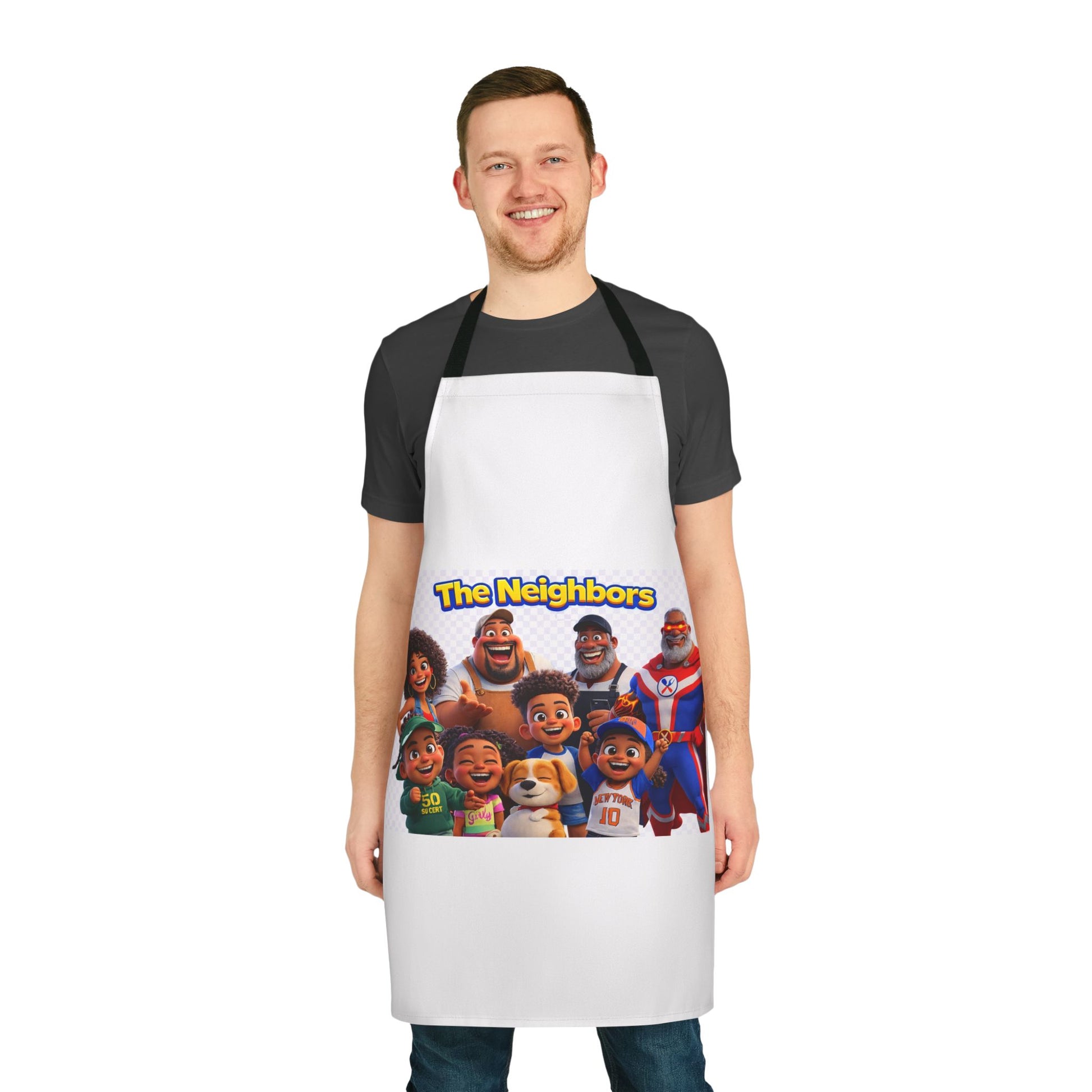 The Neighbors Cartoon Family Apron — Kid-Friendly Cooking & BBQ Gift by Printify