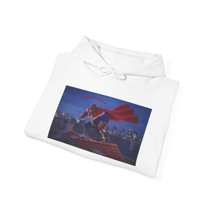 Superhero Nightscape Hoodie — City Rooftop Cape Graphic Sweatshirt by Printify