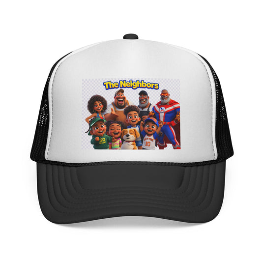 The Neighbors Trucker Cap – Cartoon Family Snapback Hat by Printify
