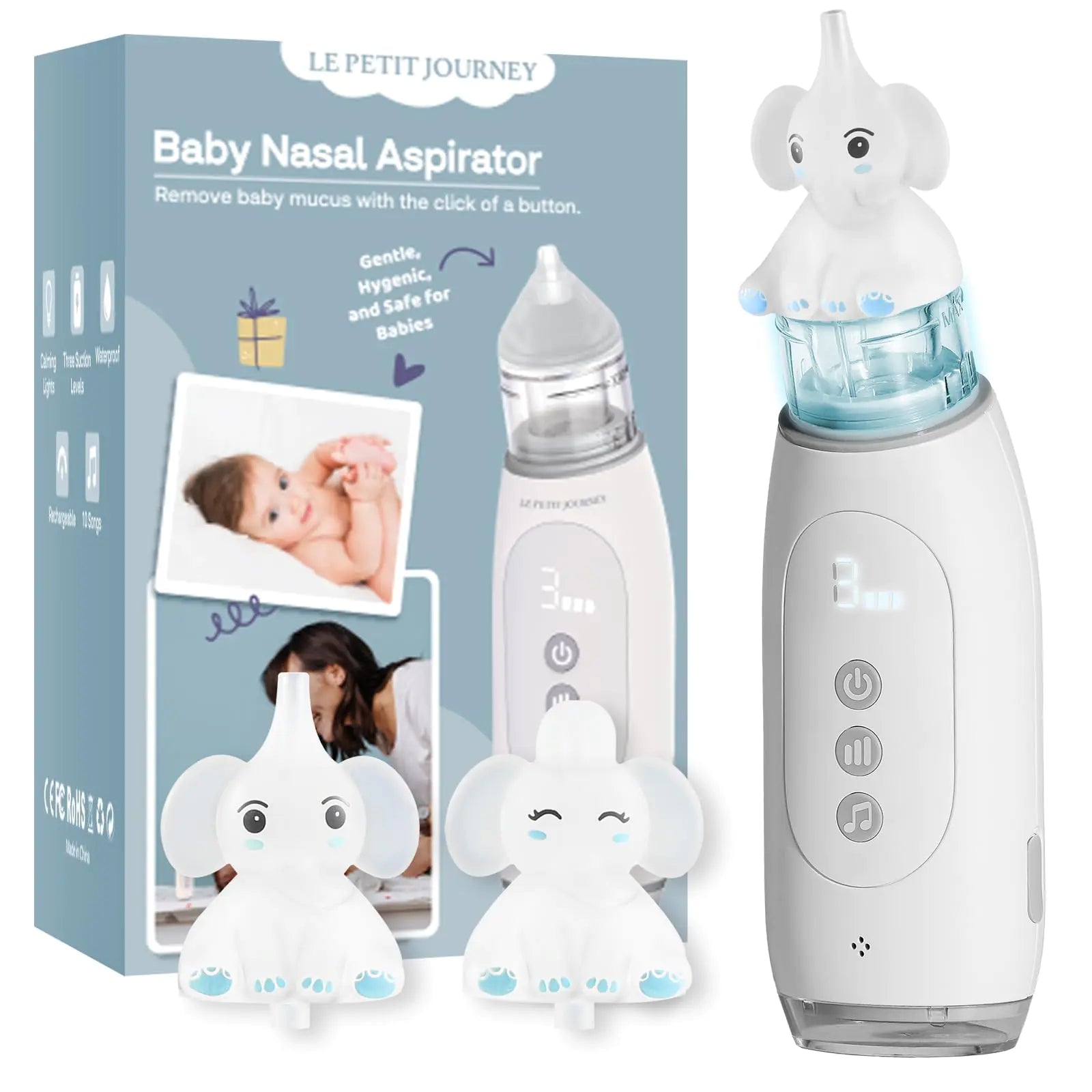 Nasal Aspirator for Baby with Elephant Tip Electric Baby Nose Sucker Baby Nasal Aspirator Nose Sucker for Baby Electric Nose Suction for Baby Booger Sucker for Baby & Toddler with Music and Light