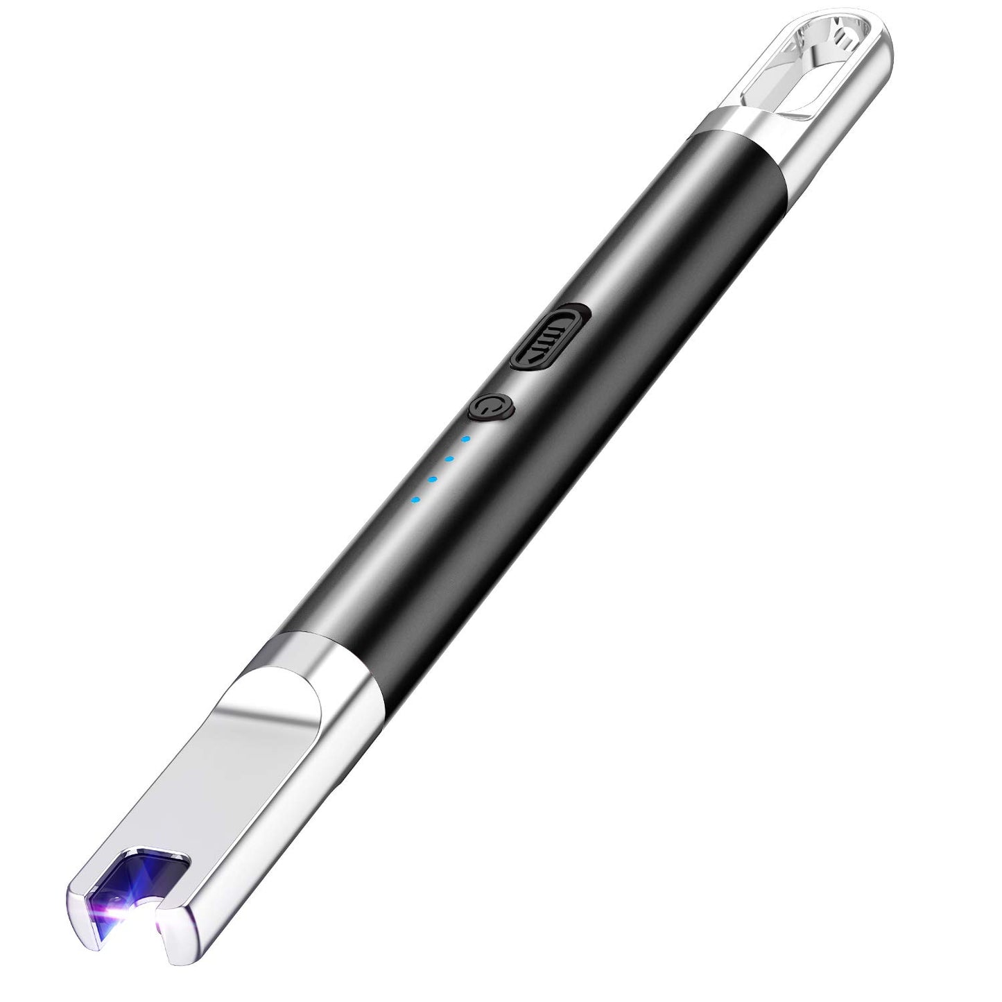 Candle Lighter Electric Lighter with Battery Display and Safety Switch USB Rechargeable Lighter for Candle Cooking BBQ and Fireworks Aluminum Case & Hanging Hook Plasma Lighter Arc Lighter (Black) by Endo33 Markets