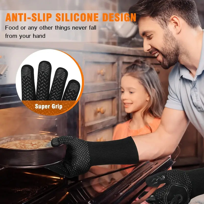 Heat Resistant Silicone BBQ Mitts for Cooking (1 Pair) by Endo33 Markets