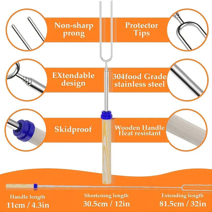 Telescopic BBQ Fork - 32 Inch Roasting Sticks by Endo33 Markets