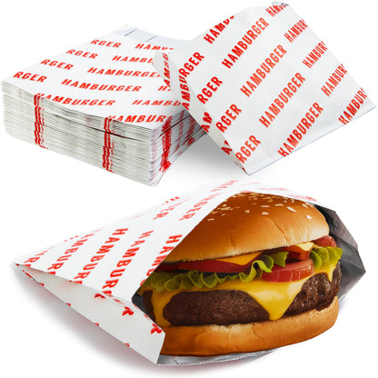 Retro Grease Proof Burger Wrappers 10Pk. Insulated Pro Quality Bulk Hamburger Bags are BPA Free. Large Allergen Friendly BBQ Foil Paper Great Cooking Supply for Themed Party by Endo33 Markets