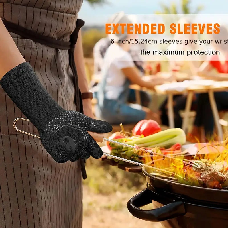 Heat Resistant Silicone BBQ Mitts for Cooking (1 Pair) by Endo33 Markets