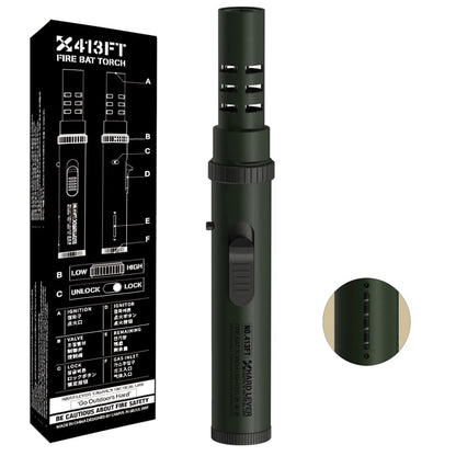 CAMVIL Windproof Butane Torch Lighter with Fuel Gauge & Safety Lock Refillable Butane Lighter with Adjustable Jet Flame for Camping Campfires Fireplaces Candles Grill BBQ (NO PREFILLED) (ARMY GREEN) by Endo33 Markets