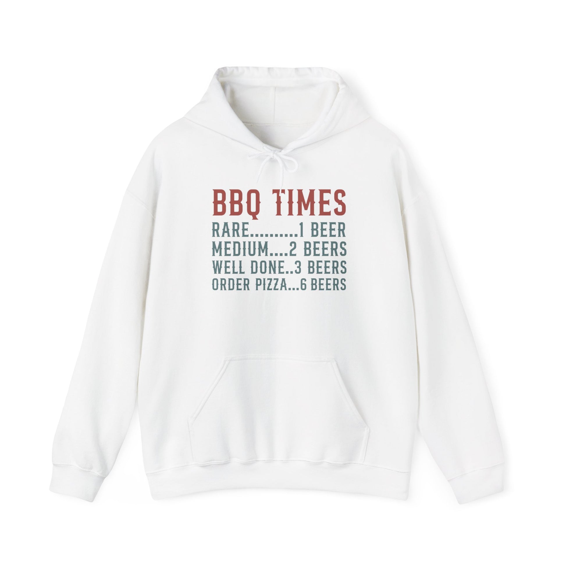 BBQ Times Hoodie — Funny Grilling Sweatshirt (“Rare…1 Beer” Design) by Printify