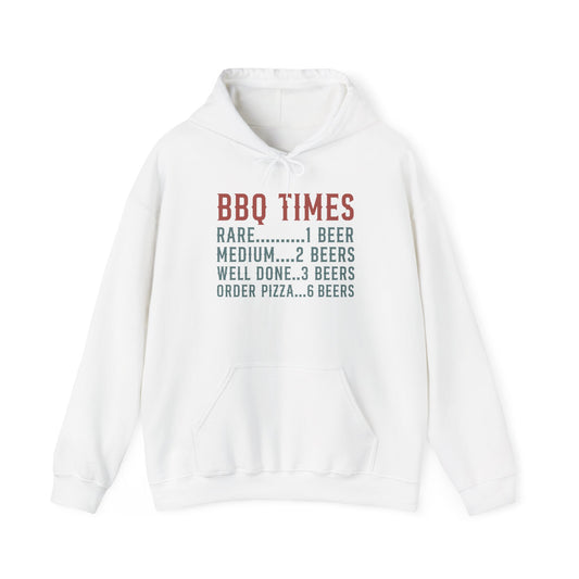 BBQ Times Hoodie — Funny Grilling Sweatshirt (“Rare…1 Beer” Design) by Printify
