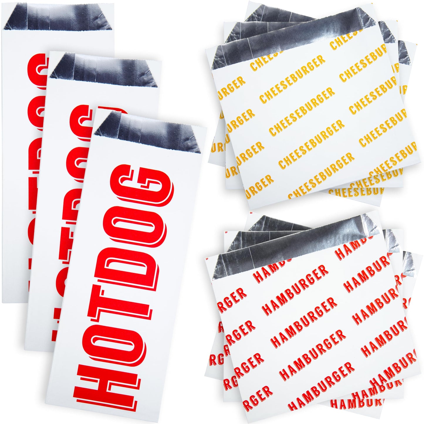 Retro Grease-Proof Food Wrapper 30 Combo Pack. 10 Each Hamburger Cheeseburger and Hot Dog Sturdy Bags. Heat Proof Restaurant Grade Allergen Friendly BBQ Foil Paper Supply for Themed Party Event by Endo33 Markets