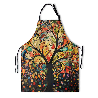 Colorful Tree Apron with Pockets - Seasonal Tree Painting Apron Artistic Plant Chef Aprons for Kitchen Cooking BBQ Grill by Endo33 Markets