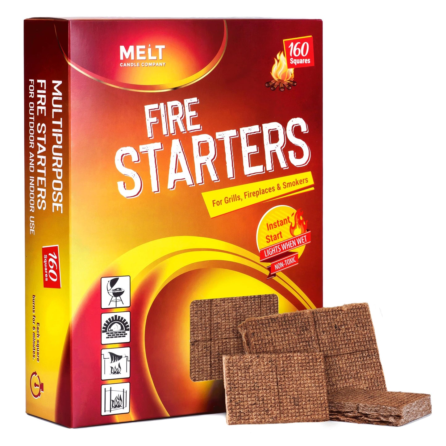Fire Starter Squares 160 pcs - Fire Starters for Campfires Grill Outdoor Fire Pit Fireplace BBQ - Fire Starter Kit Water Resistant & Odorless - Camping Accessories by Endo33 Markets