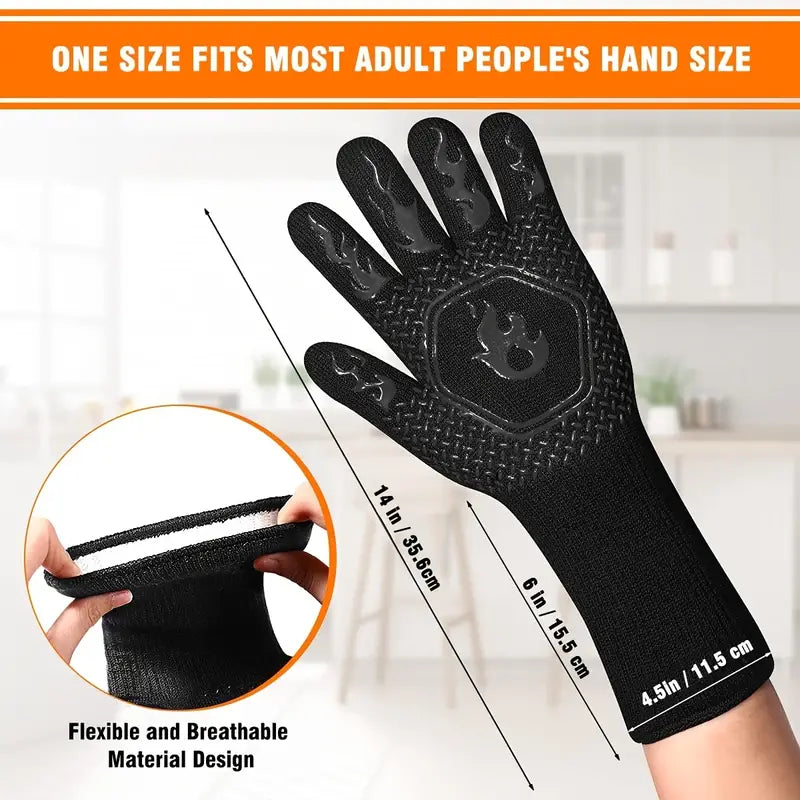 Heat Resistant Silicone BBQ Mitts for Cooking (1 Pair) by Endo33 Markets