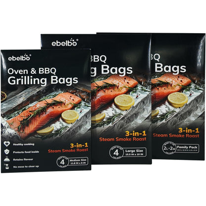 ebelbo Grill Bags Family Pack Aluminum Foil Portable Disposable BBQ Bags for Roasting Grilling Cooking Steaming and Smoking - Size 11.8"x8" & 15.5"x10" 4 Count by Endo33 Markets