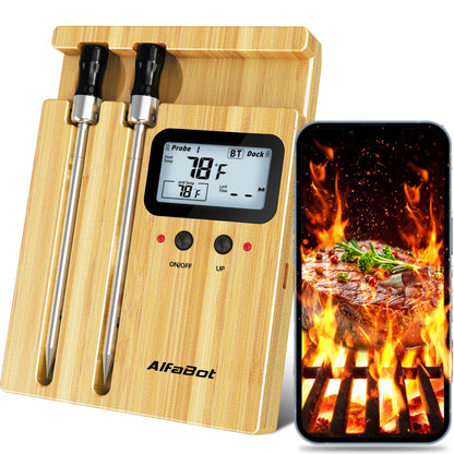AlfaBot Wireless Meat Thermometer with 2 Meat Probes 520 FT Bluetooth Meat Thermometer with Digital Food Thermometer for Remote Monitoring of BBQ Grill Oven by Endo33 Markets