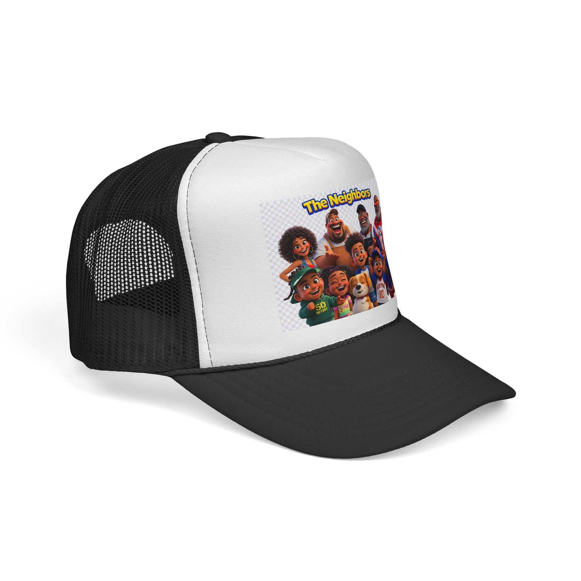 The Neighbors Trucker Cap – Cartoon Family Snapback Hat by Printify