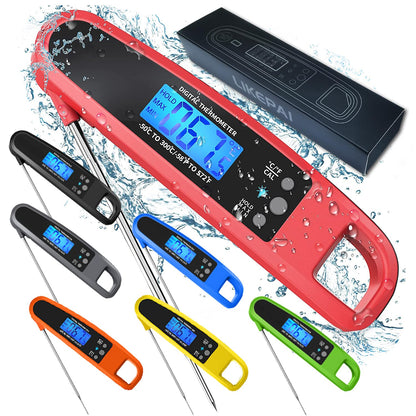 LIKEPAI Instant Read Meat Thermometer for Kitchen Cooking Ultra Fast Precise Waterproof Digital Food Thermometer with Backlight Magnet and Foldable Probe for Deep Fry Outdoor BBQ Grill(RED) by Endo33 Markets