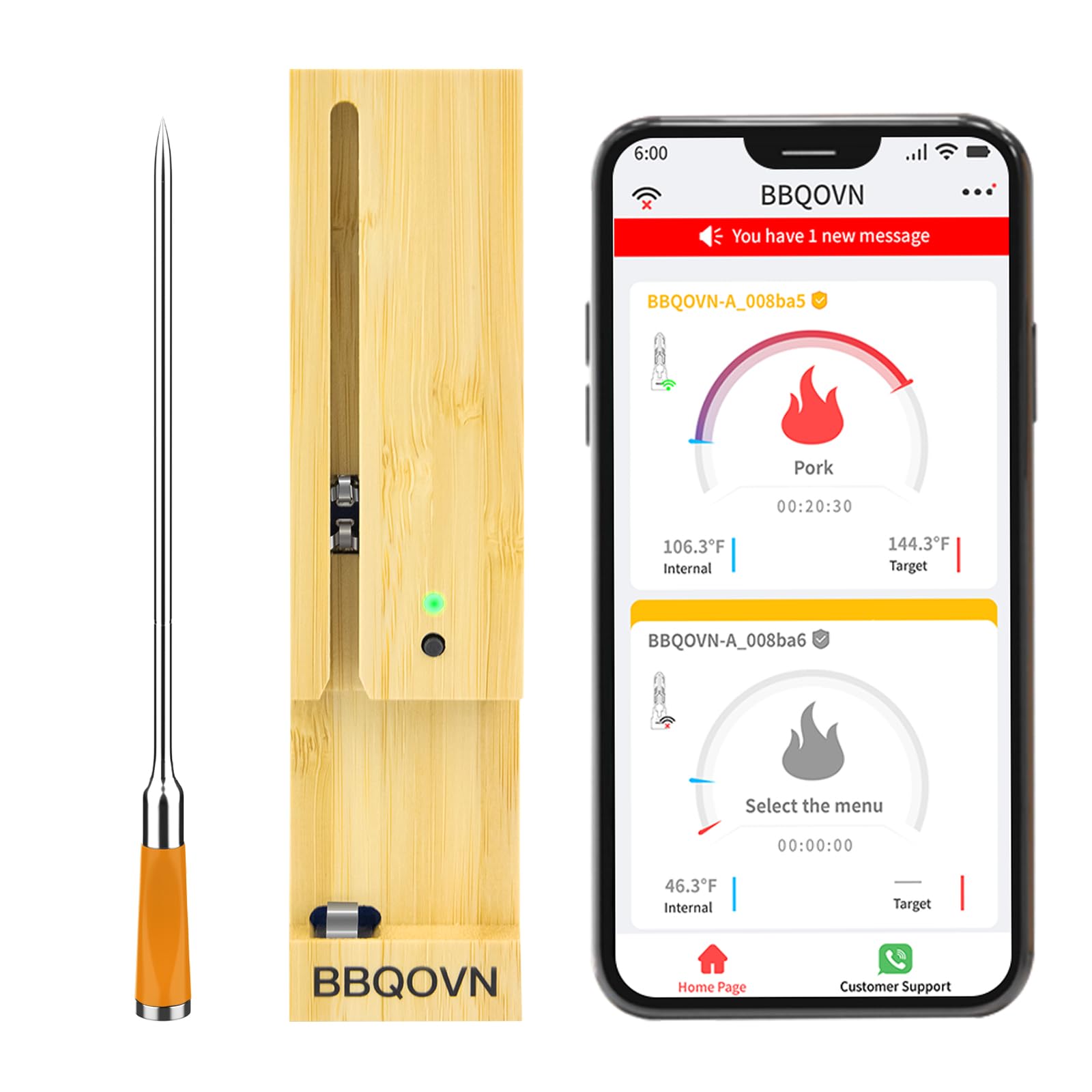 BtcLink Smart Wireless Meat Thermometer 3.9mm Ultra-Thin 777FT Range Remote Bluetooth Meat Thermometer Food Thermometer for BBQ Grill OvenSmoker Rotisserie | iOS & Andorid APP (1 Yellow Small) by Endo33 Markets