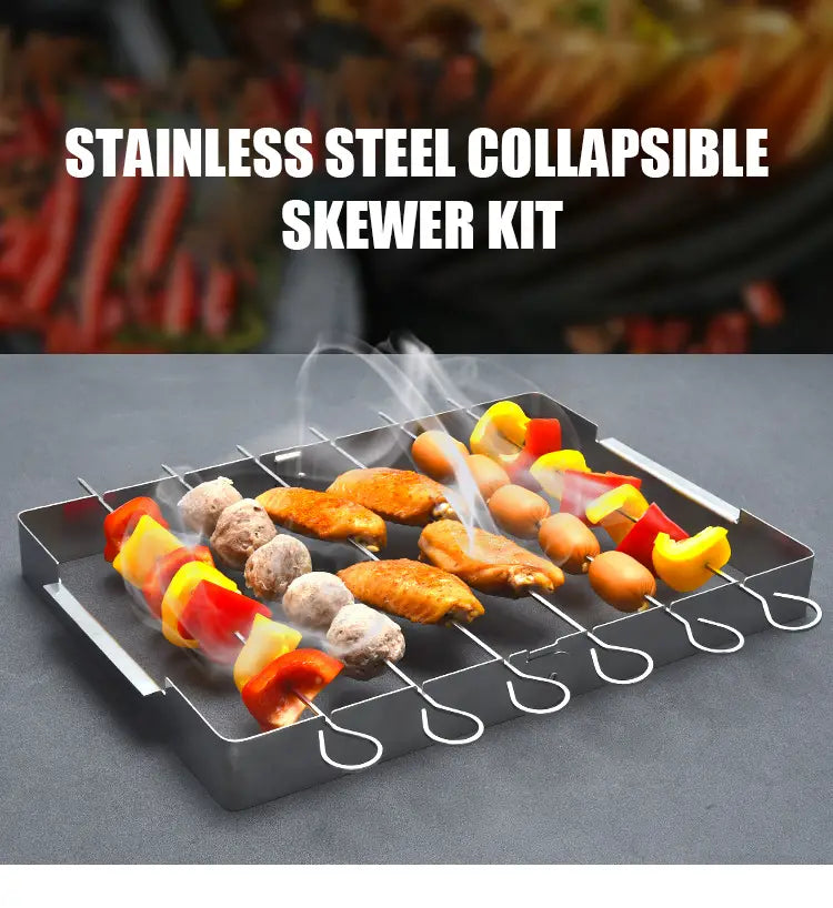 Portable Stainless Steel BBQ Grill with Skewers Rack by Endo33 Markets