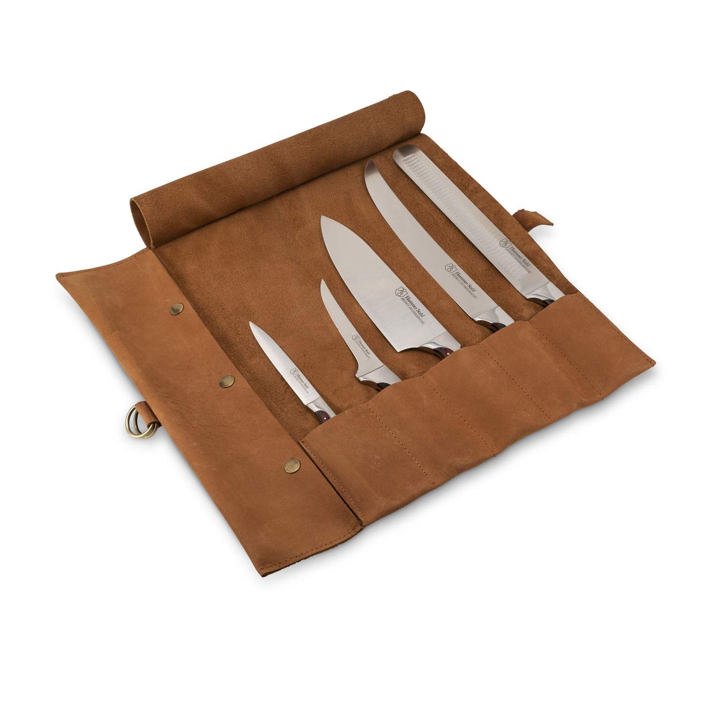 Hammer Stahl BBQ Knife Set | 5 Piece Knife Set with Engraved Leather Roll | Premium Quality Barbecue Knife Set for Meat Cutting | The Essential BBQ Stainless Steel Knife Set | Cutting Knife Set by Endo33 Markets