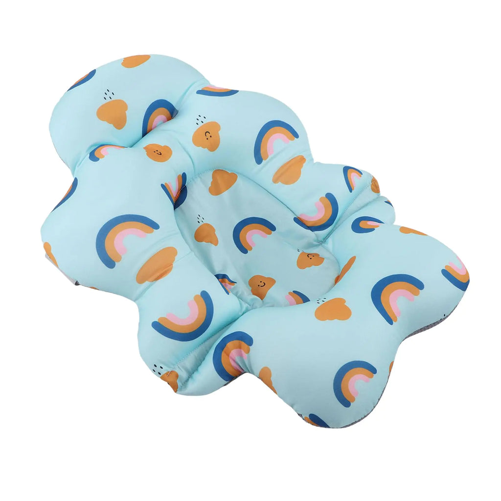 Baby Bath Seat Baby Bathtub Support Mat Universal Floating Baby Bath Support Seat Foldable Baby Bath Cushion Soft Comfortable Baby Bathtub Support Pad for Baby Shower (Blue Rainbow)
