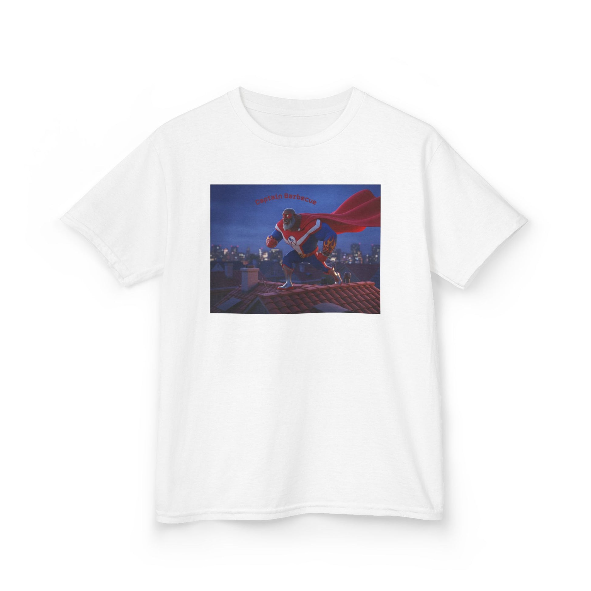 Kids Superhero T-Shirt — City Night Spider Pose Design by Printify