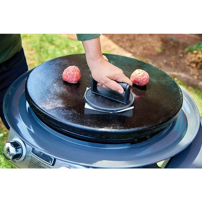 Round Cast Iron BBQ Grill Roast Press with Wooden Handle by Endo33 Markets